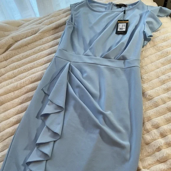 New Money RUFFLED BLUE PENCIL DRESS - Picture 15 of 15